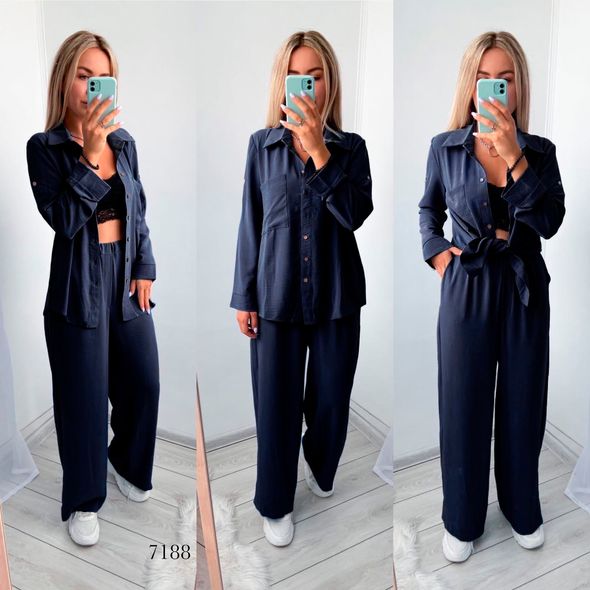 Женский костюм темно-синий рубашка и брюки прямые 7188, Цвет: Темно-синий, Размер: S-M (42-44 UKR), фото 