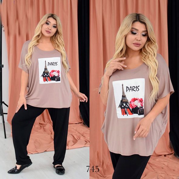 Жіноча футболка великого розміру колір кави 745, Колір: Кавовий, Розмір: 52-54, фото 