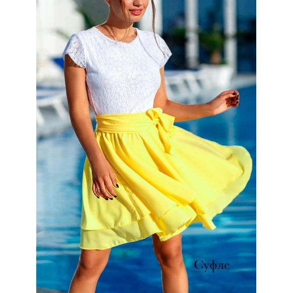 Платье мини бело-желтый Суфле, Цвет: Желтый , Размер: S-M (42-44 UKR), фото 