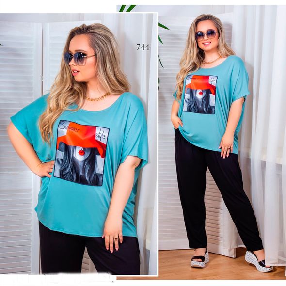 Жіноча футболка великого розміру колір ментол 744, Колір: Ментол, Розмір: 52-54, фото 