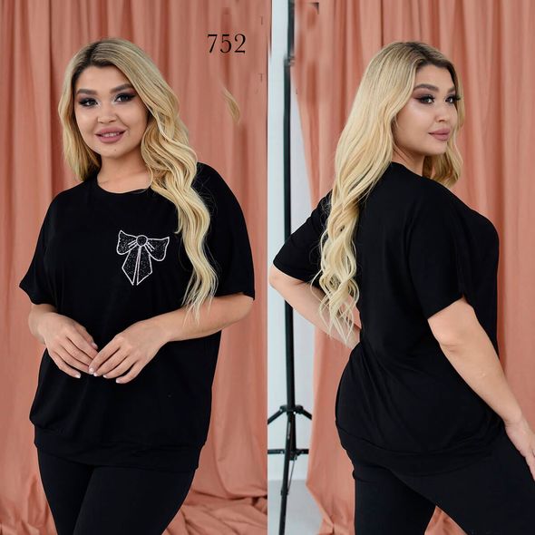 Женская футболка большого размера цвет черный 752, Цвет: Черный, Размер: 52-54 UKR, фото 