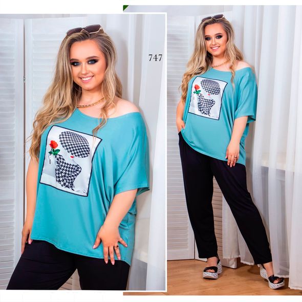 Женская футболка большого размера цвет ментол 747, Цвет: Ментол, Размер: 52-54 UKR, фото 