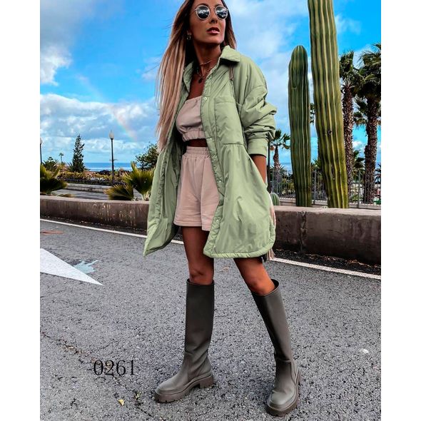 Жіноча куртка-сорочка фісташка 0261, Колір: Фісташковий, Розмір: 42-46, фото 