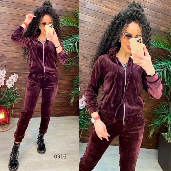 Жіночий велюровий костюм спортивний бордовий 0316, Колір: Бордовий, Розмір: S, фото 