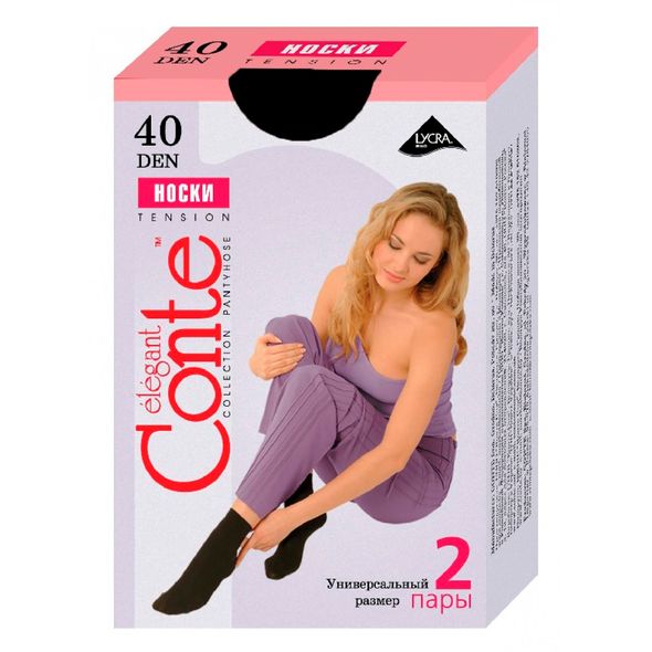 Conte Tension 40 Den жіночі капронові шкарпетки середньої щільності Nero чорні, Колір: Чорний, Розмір шкарпеток: 35-39, фото 