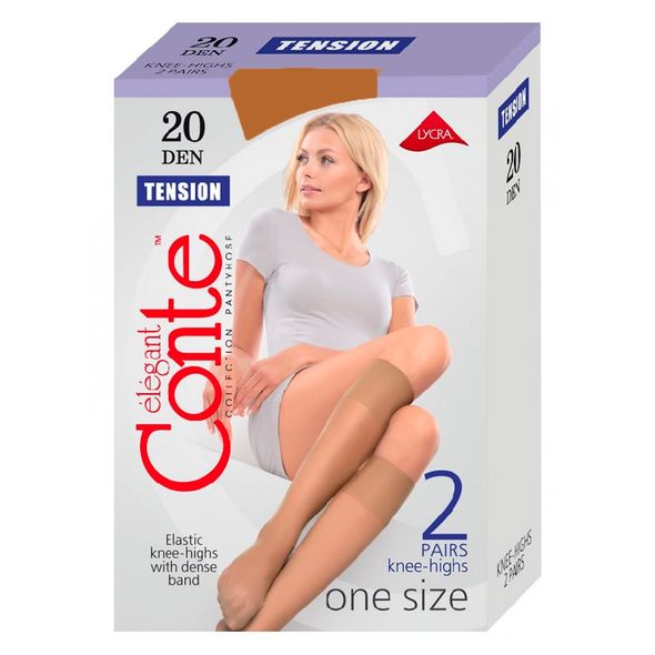 Conte Tension 20 Den жіночі тонкі капронові гольфи Bronz колір засмаги, фото 
