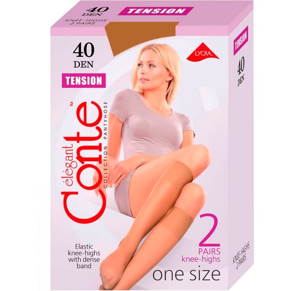 Conte Tension 40 Den жіночі капронові гольфи середньої щільності Bronz колір засмаги, фото 