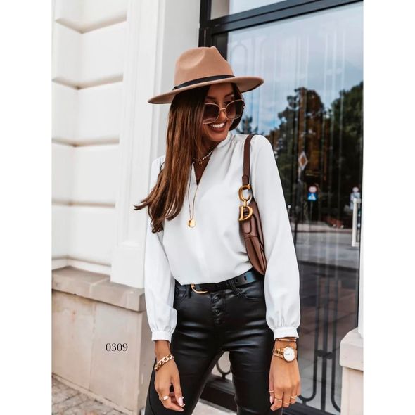 Блузка белая с длинным рукавом 0309, Цвет: Белый, Размер: L-XL (46-48 UKR), фото 