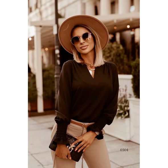 Блузка чорна строга 0304, Колір: Чорний, Розмір: 46-48, фото 