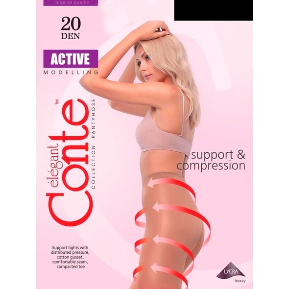 Conte Active 20 Den жіночі тонкі стягуючі колготки Nero чорні, Колір: Чорний, Розмір: 2, фото 