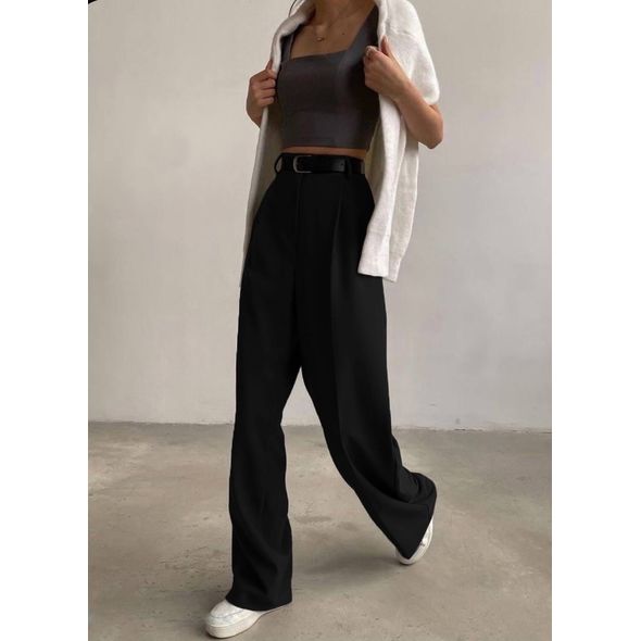 Женские штаны черные прямые 0317, Цвет: Черный, Размер: S-M (42-44 UKR), фото 