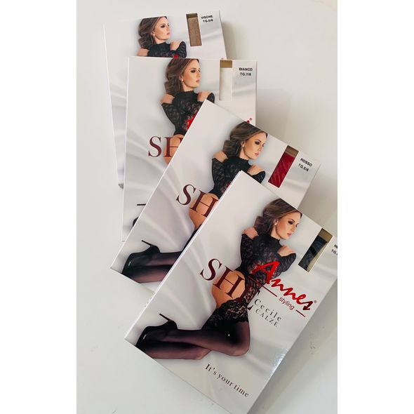 Annes Cecile Calze 20 Den женские тонкие чулки на широком кружеве и силиконе Bianco, Цвет: Белый, Размер: 1/2, фото , изображение 2