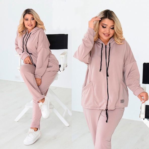 Жіночий спортивний костюм великого розміру бежевий 1035, Колір: Бежевий, Розмір: 48-50, фото 