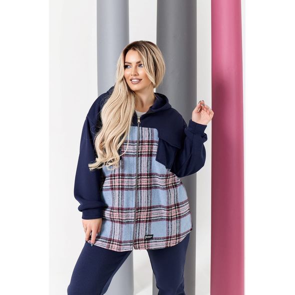 Женский спортивный костюм теплый большого размера темно-синий штаны и кофта в клетку 1045, Цвет: Темно-синий, Размер: 56-58 UKR, фото , изображение 2