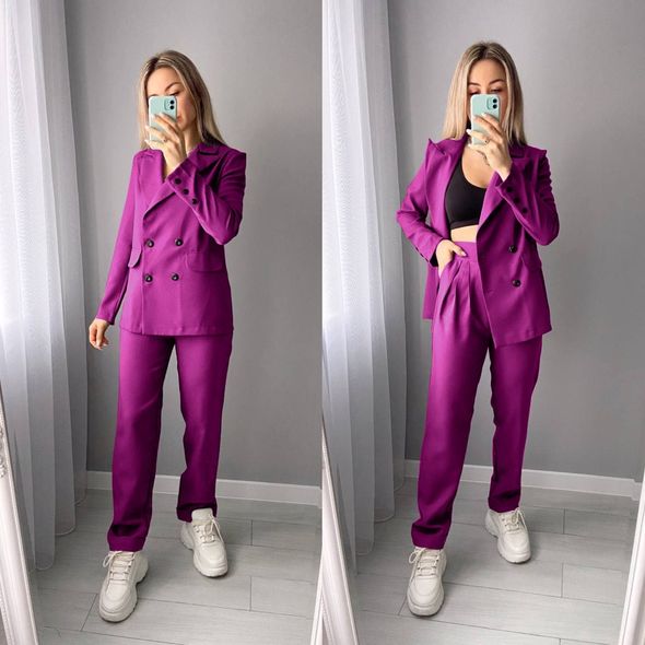 Жіночий брючний костюм з жаккарда фуксія 7201, Колір: Фуксія, Розмір: S, фото 