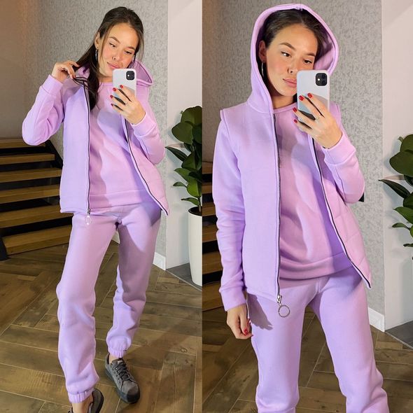 Жіночий спортивний костюм трійка модний лаванда 7213, Колір: Лаванда, Розмір: s-m, фото 