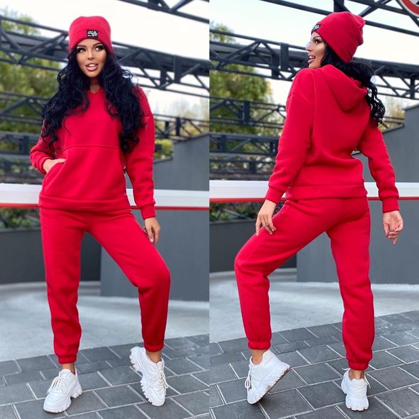 Жіночий спортивний костюм червоний кофта штани і шапка 404, Колір: Червоний, Розмір: s-m, фото 