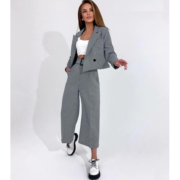 Женский костюм модный пиджак и брюки клеш 544, Размер: S-M (42-44 UKR), фото 