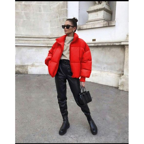 Жіноча коротка куртка тепла червона 1066, Колір: Червоний, Розмір: s-m, фото 