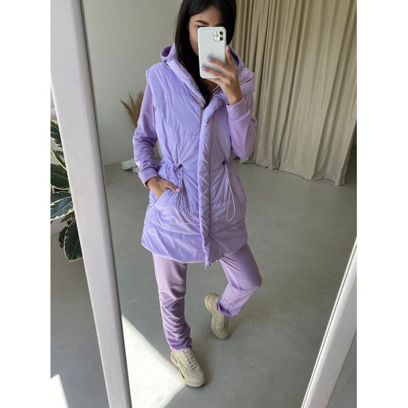 Жіночий спортивний костюм з жилетом колір бузок 30146, Колір: Бузок, Розмір: s-m, фото 