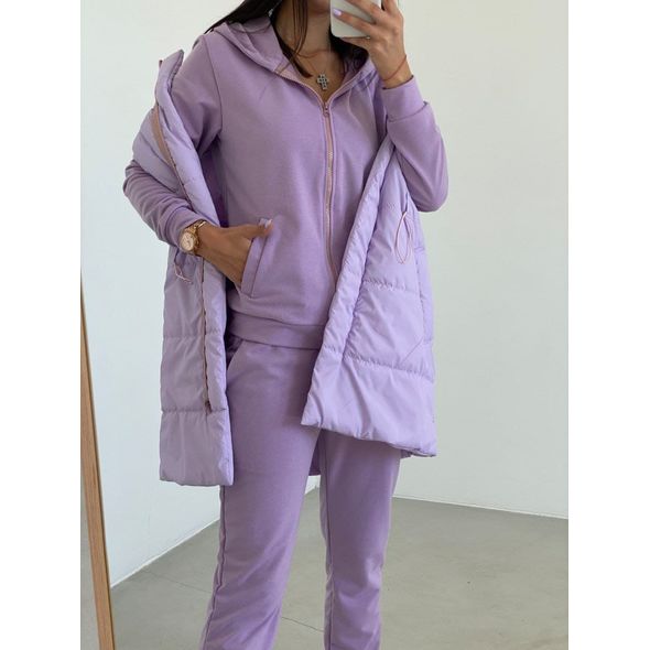 Жіночий спортивний костюм з жилетом колір бузок 30146, Колір: Бузок, Розмір: s-m, фото , зображення 2