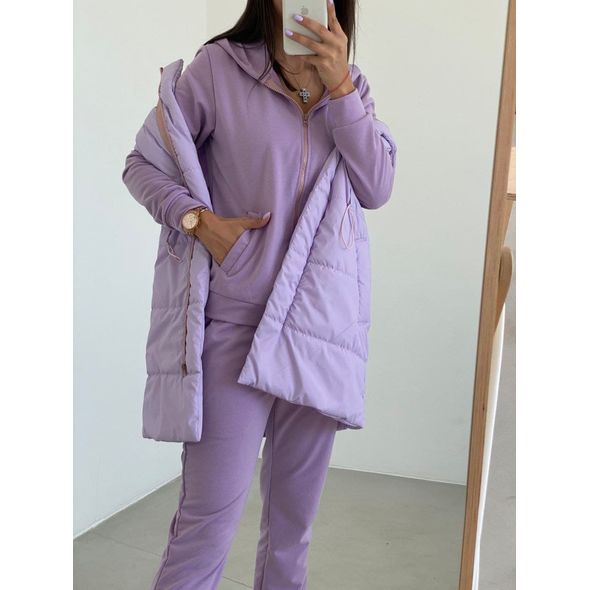 Жіночий спортивний костюм з жилетом колір бузок 30146, Колір: Бузок, Розмір: s-m, фото , зображення 3