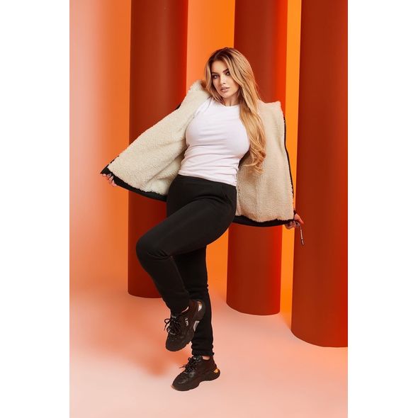 Жіночий спортивний костюм теплий кофта на блискавці і штани чорний 1046, Колір: Чорний, Розмір: 56-58, фото 