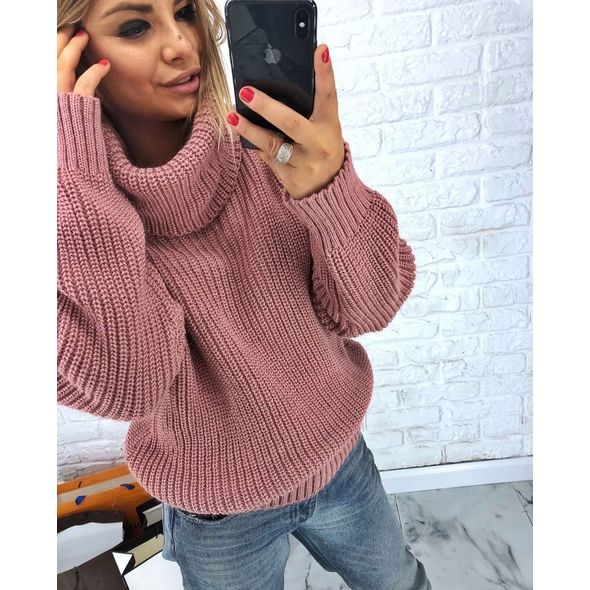 Жіночий в'язаний светр красивий і теплий пудра 0044, Колір: Пудра, Розмір: 42-46, фото 