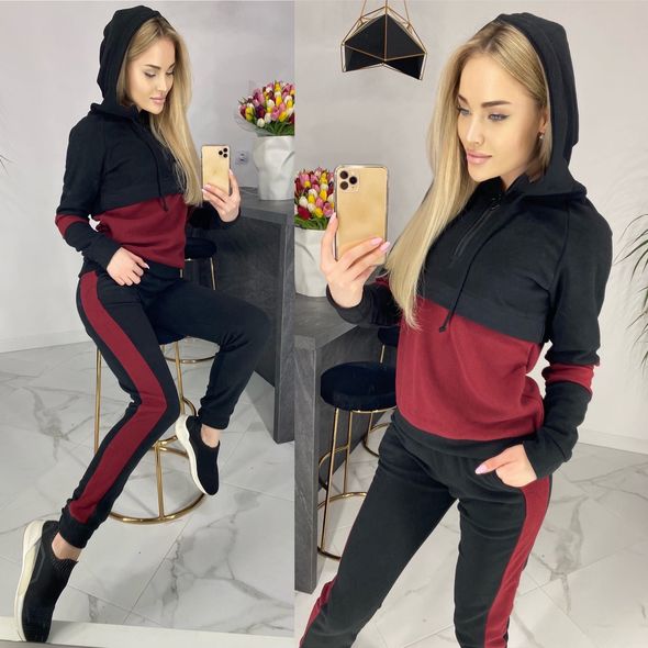 Жіночий спортивний костюм на флісі бордовий колір 7153, Колір: Бордовий, Розмір: s-m, фото 