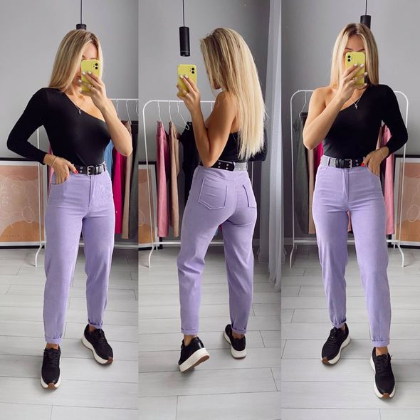 Женские вельветовые брюки зауженные к низу цвет лаванда 7240, Цвет: Лаванда, Размер: L-XL (46-48 UKR), фото 