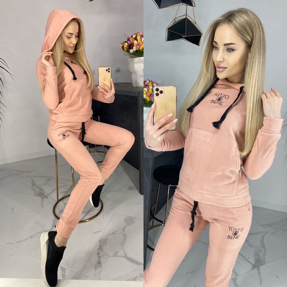 Женский спортивный костюм флисовый цвет пудра 7154, Цвет: Пудра, Размер: S-M (42-44 UKR), фото 