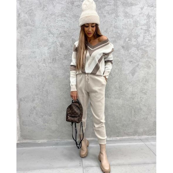 Женский вязаный спортивный костюм бежевый кофта и штаны 3022, Цвет: Бежевый, Размер: 42-46 UKR (One size), фото 
