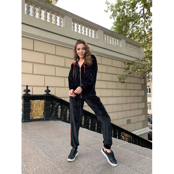 Женский велюровый спортивный костюм черный 243, Цвет: Черный, Размер: S (42 UKR), фото , изображение 4