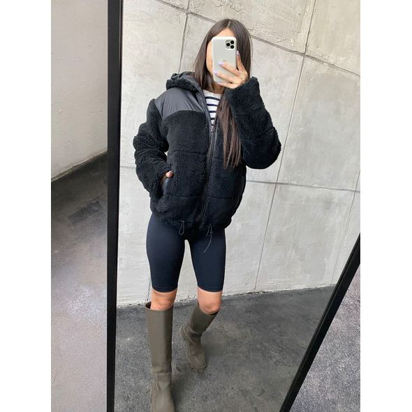 Жіноча куртка-пальто чорна еко-мех овчина Prada, Колір: Чорний, Розмір: 42-46, фото 