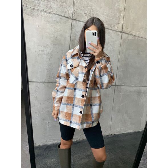 Рубашка бежевая женская кашемировая в клетку 30166, Цвет: Бежевый, Размер: S-M (42-44 UKR), фото , изображение 3