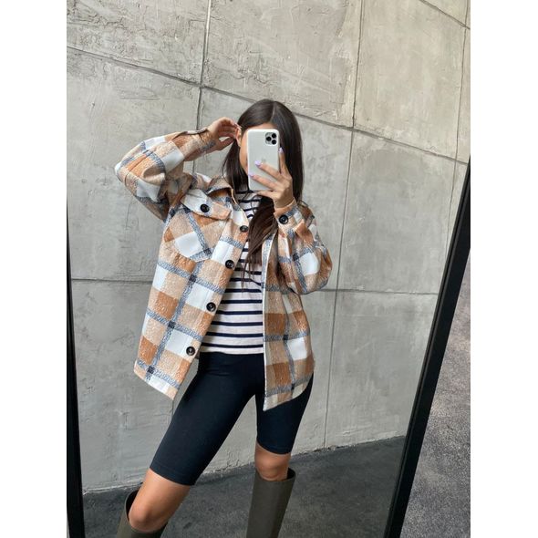 Рубашка бежевая женская кашемировая в клетку 30166, Цвет: Бежевый, Размер: L-XL (46-48 UKR), фото , изображение 3