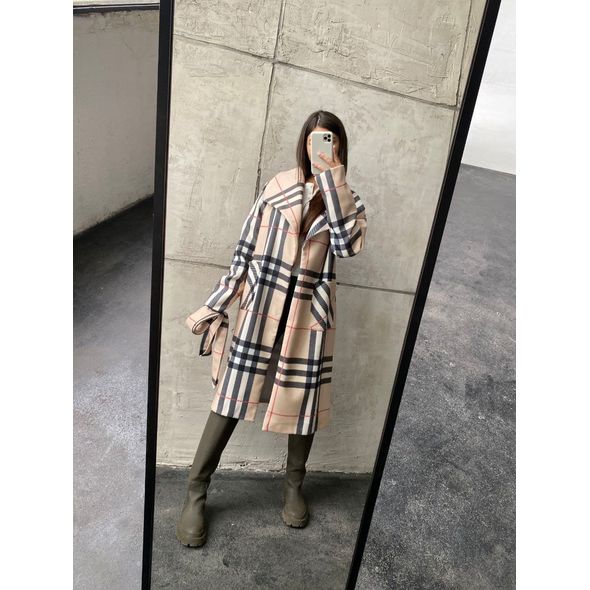 Жіноче пальто на підкладці бежеве в клітку 30230, фото , зображення 3