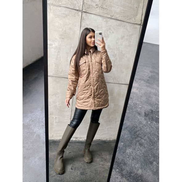 Женская куртка-рубашка бежевая 30173, Цвет: Бежевый, Размер: S-M (42-44 UKR), фото , изображение 3