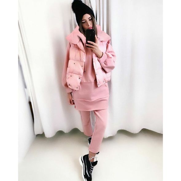 Жіночий зимовий костюм трійка жилетка, кофта та штани колір рожевий 543, Колір: Рожевий, Розмір: s-m, фото 