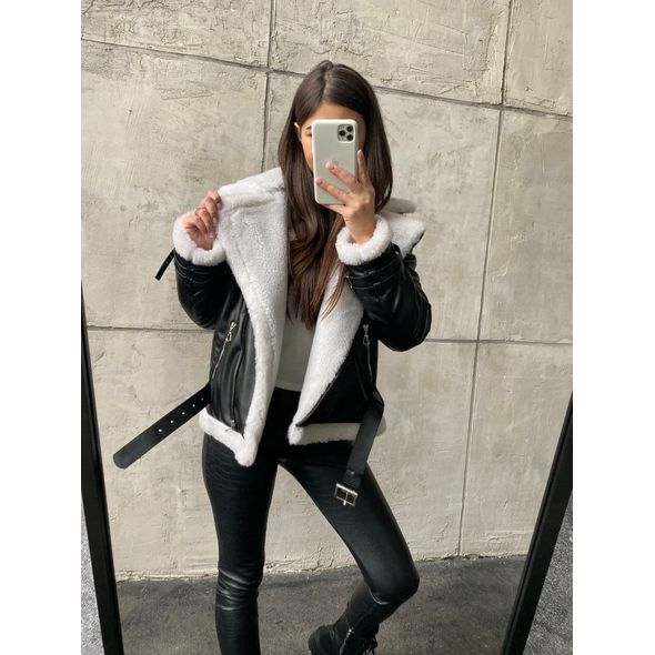 Дублянка жіноча чорно-біла з еко-хутро всередині 30134, Колір: Чорно-білий, Розмір: s-m, фото , зображення 2