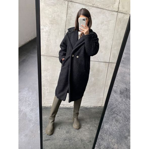 Женская теплая шубка с подкладкой синтепон 100 черного цвета 30246, Цвет: Черный, Размер: 42-46 UKR (One size), фото , изображение 2