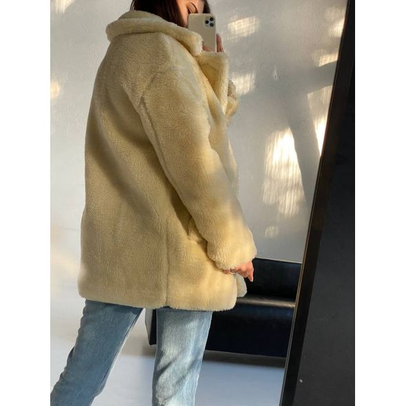 Жіноча шуба коротка бежева з коміром стійка 5258, Колір: Бежевий, Розмір: s-m, фото , зображення 3