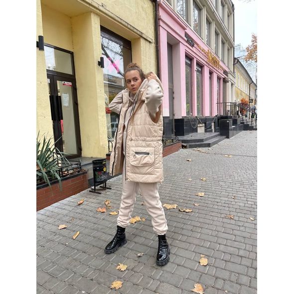 Жіночий теплий спортивний костюм трійка бежевий 30232, Колір: Бежевий, Розмір: 46-48, фото , зображення 2