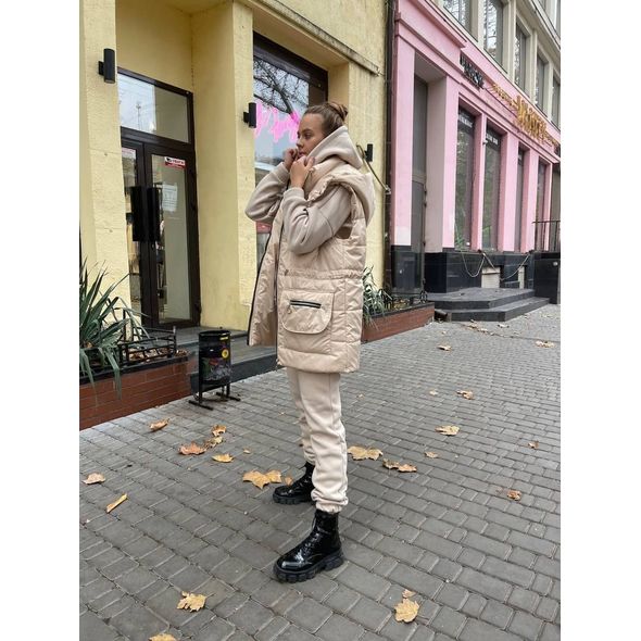 Жіночий теплий спортивний костюм трійка бежевий 30232, Колір: Бежевий, Розмір: 46-48, фото , зображення 3