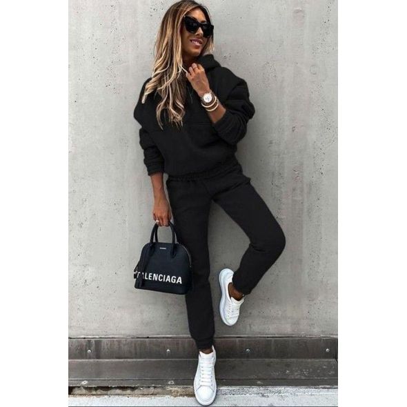 Женский спортивный костюм трехнить на флисе черный 3091, Цвет: Черный, Размер: L-XL (46-48 UKR), фото 