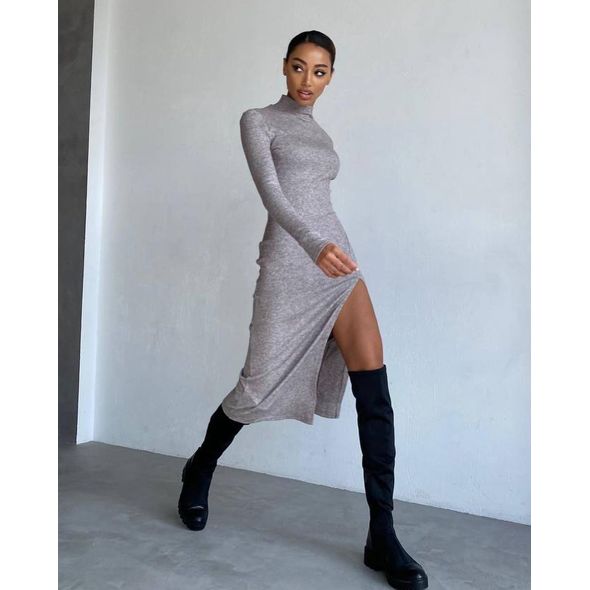 Сукня-Міді з довгим рукавом колір бежевий 1601, Колір: Бежевий, Розмір: s-m, фото 