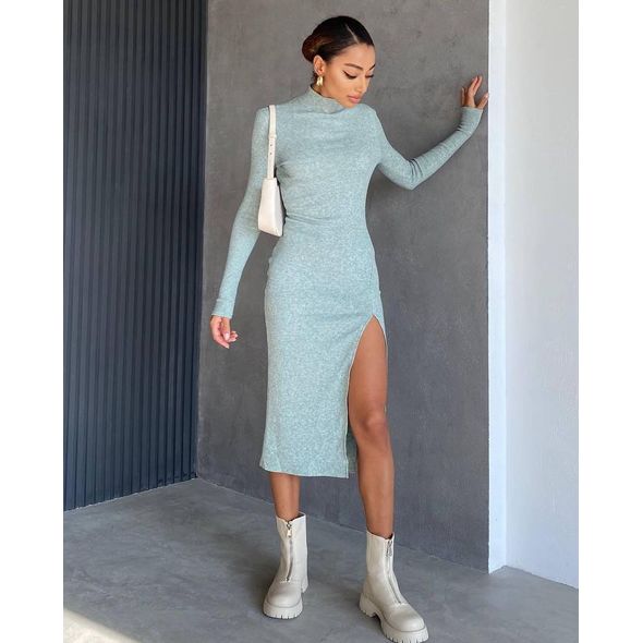 Сукня-Міді з довгим рукавом колір фісташка 1601, Колір: Фісташковий, Розмір: m-l, фото , зображення 2