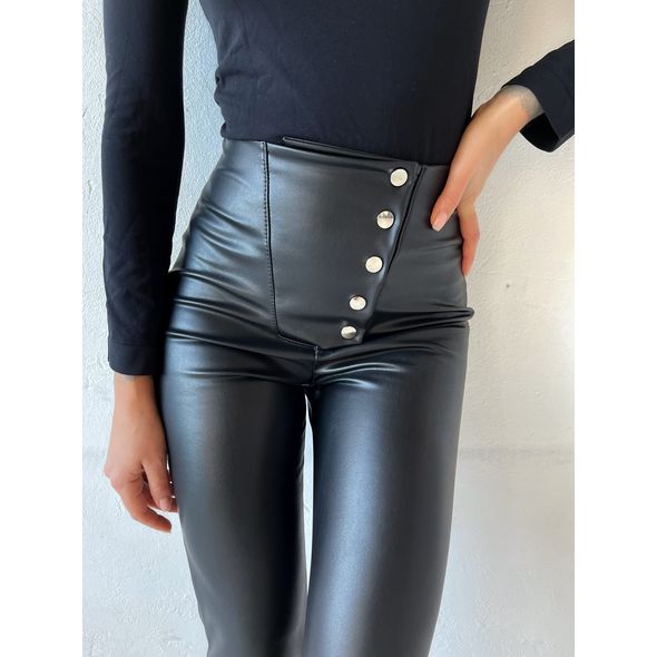 Женские лосины черные из эко кожа на меху 0022, Цвет: Черный, Размер: S (42 UKR), фото , изображение 4