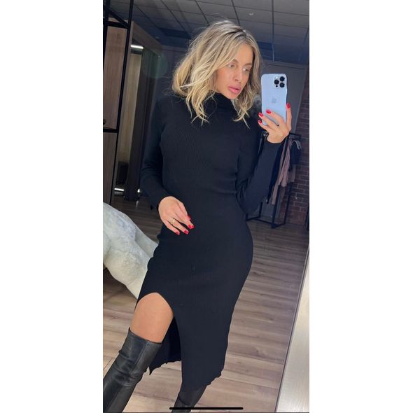 Платье миди черное с длинным рукавом 0327, Цвет: Черный, Размер: M-L (44-46 UKR), фото 