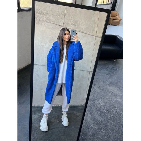 Жіноча стильна шуба еко довга кольору яскраво синій 30220, Колір: Електрик, Розмір: 42-48, фото , зображення 2